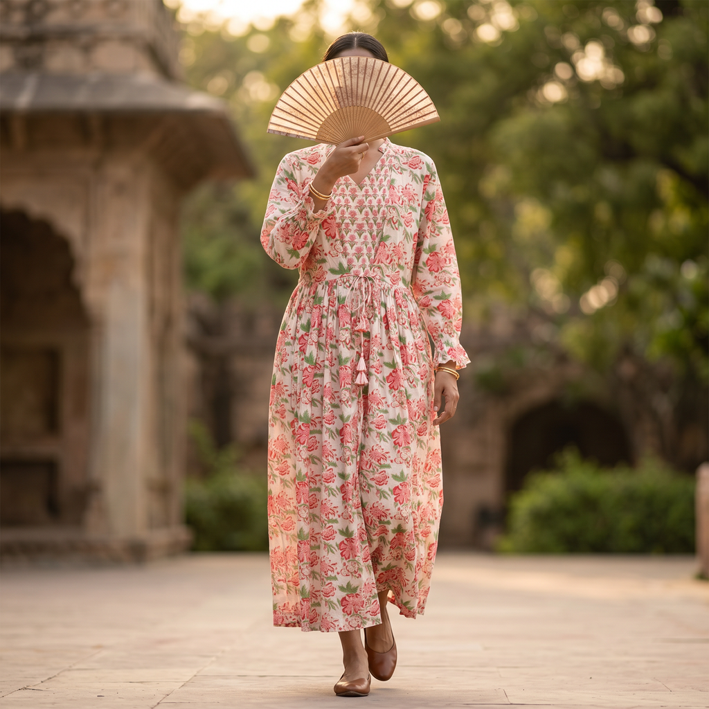 L-XL Fahima Printed Cotton 3 Pcs Dress 57" Long Jalabiya TN 301