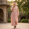 L-XL Fahima Printed Cotton 3 Pcs Dress 57" Long Jalabiya TN 301