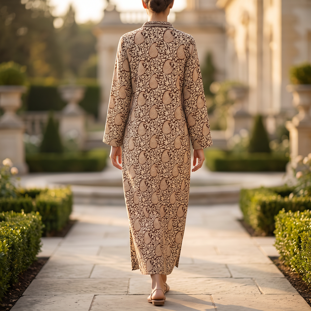 L/XL Teena Silk  Printed Cotton Dress 57" Long Jalabiya RN 981