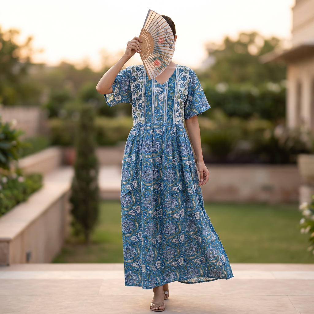 S/M Crystal Special Printed Cotton Dress 57" Long Jalabiya TNY 865