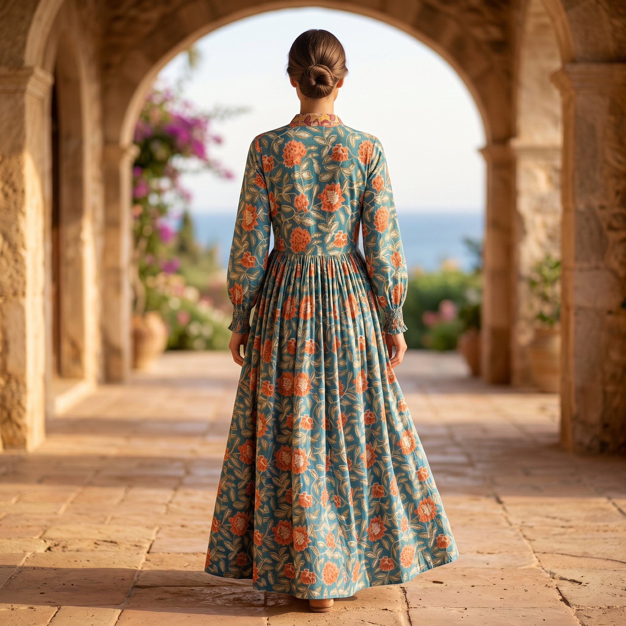L-XL Fahima Printed Cotton 3 Pcs Dress 57" Long Jalabiya TN 309