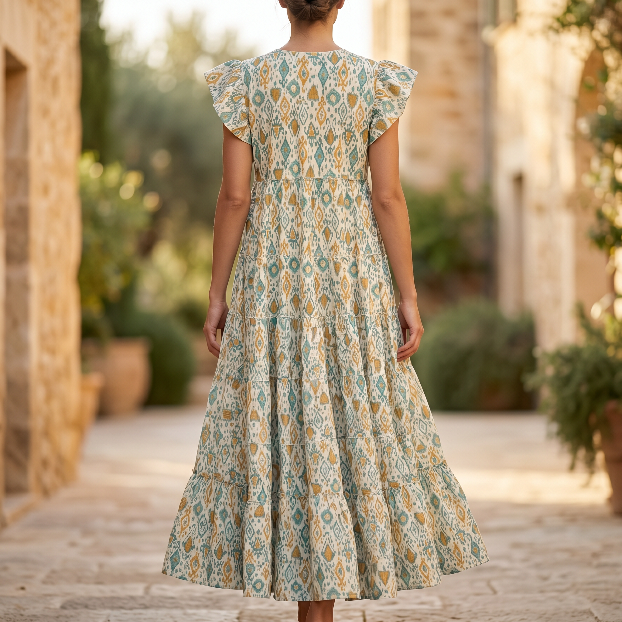 L-XL Qamar Printed Cotton Dress 57" Long Jalabiya