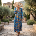 L/XL Amani Silk  Printed  Dress 57" Long Jalabiya RN 959