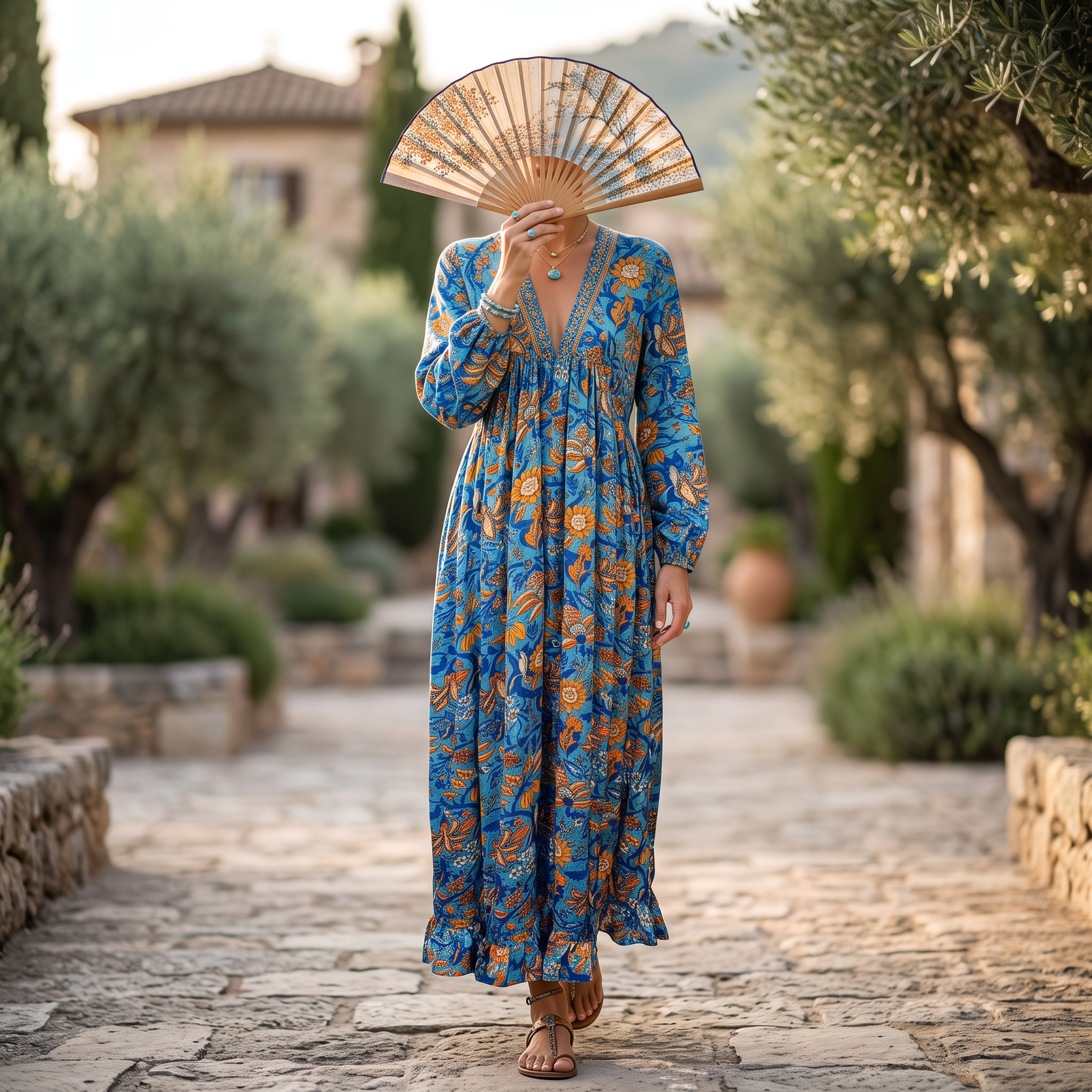 L/XL Amani Silk  Printed  Dress 57" Long Jalabiya RN 959