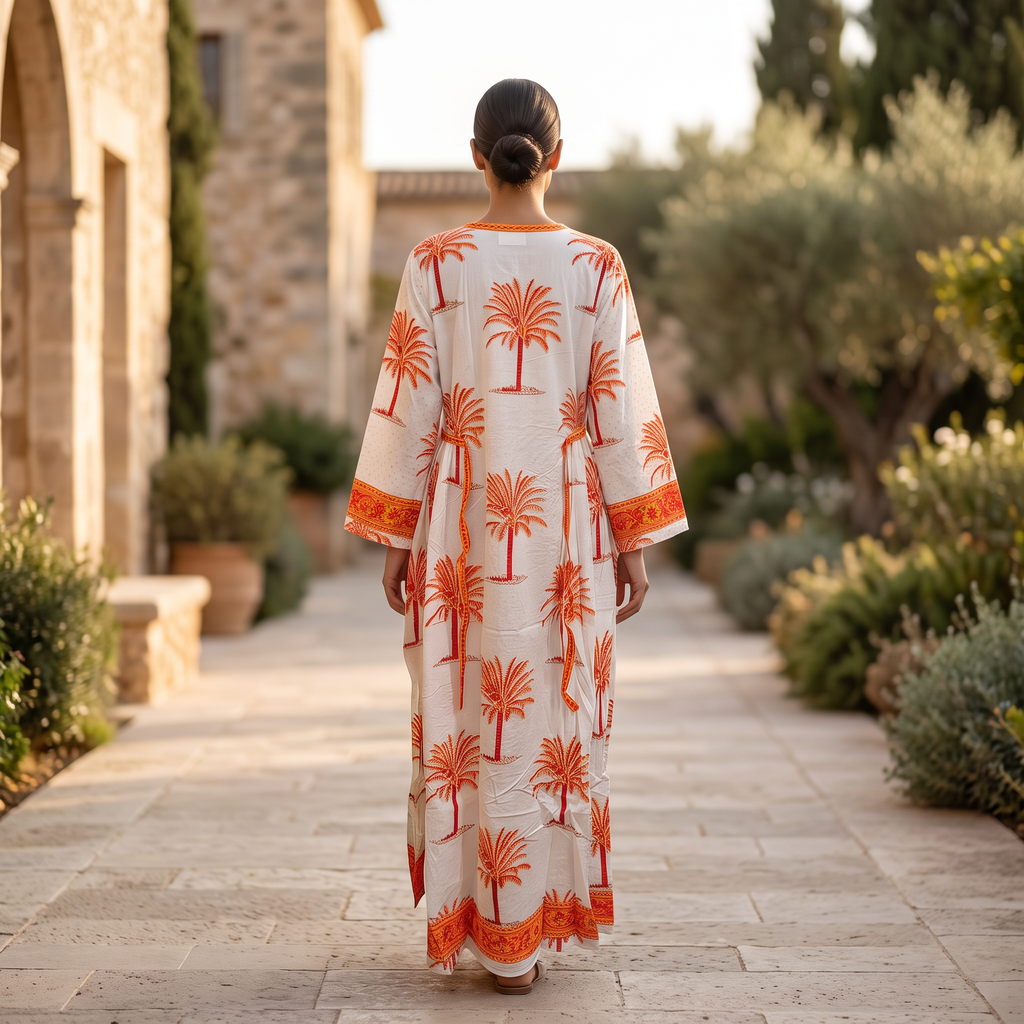 L/XL Crystal Bhopali Printed Cotton Dress 57" Long Jalabiya TNY 837