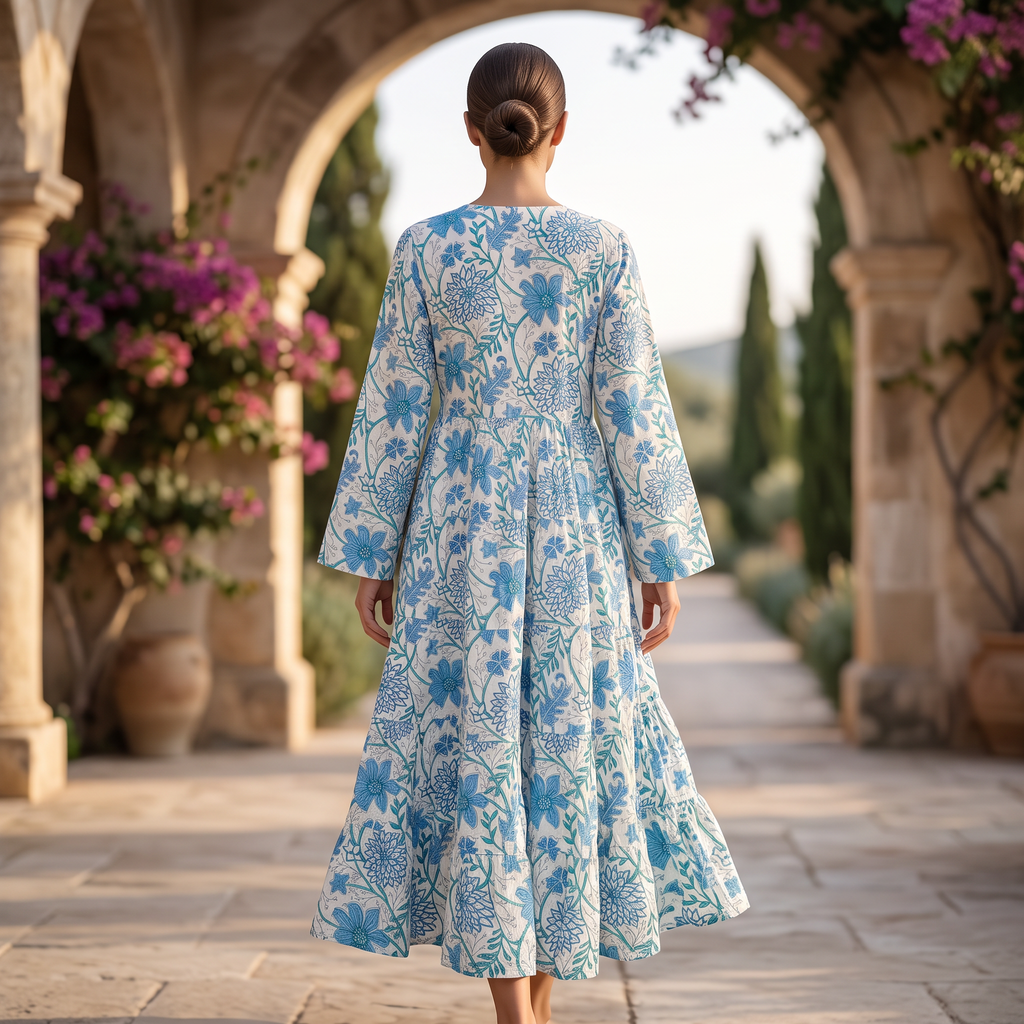 XS.S Crystal  Razia Cotton Printed Dress 54" Long Jalabiya RNY 1042