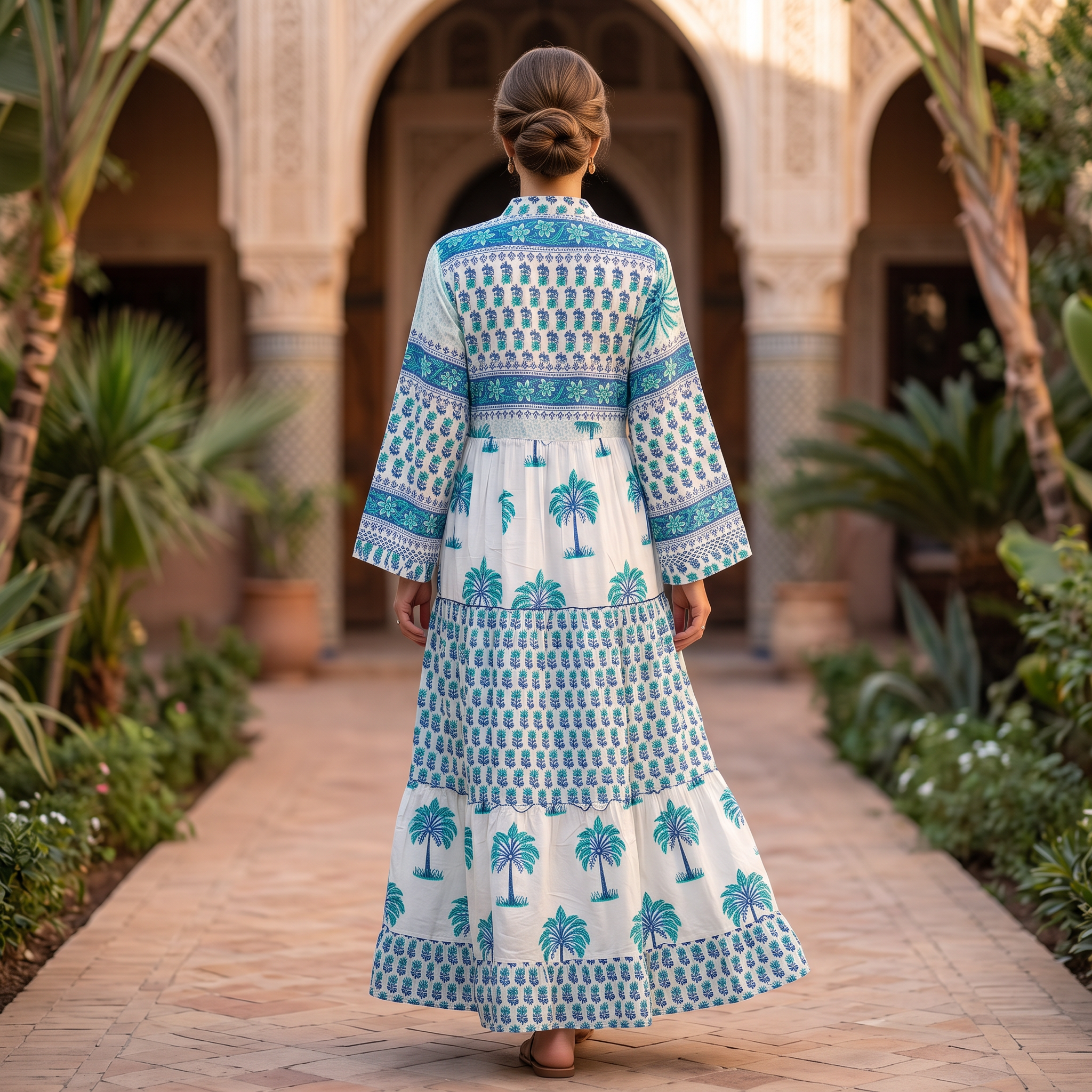 L-XL Afifa Printed Cotton Dress 57" Long Jalabiya RNY 1074