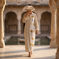 L/XL Crystal Singapore Printed Cotton Dress 57" Long Jalabiya TNY 870