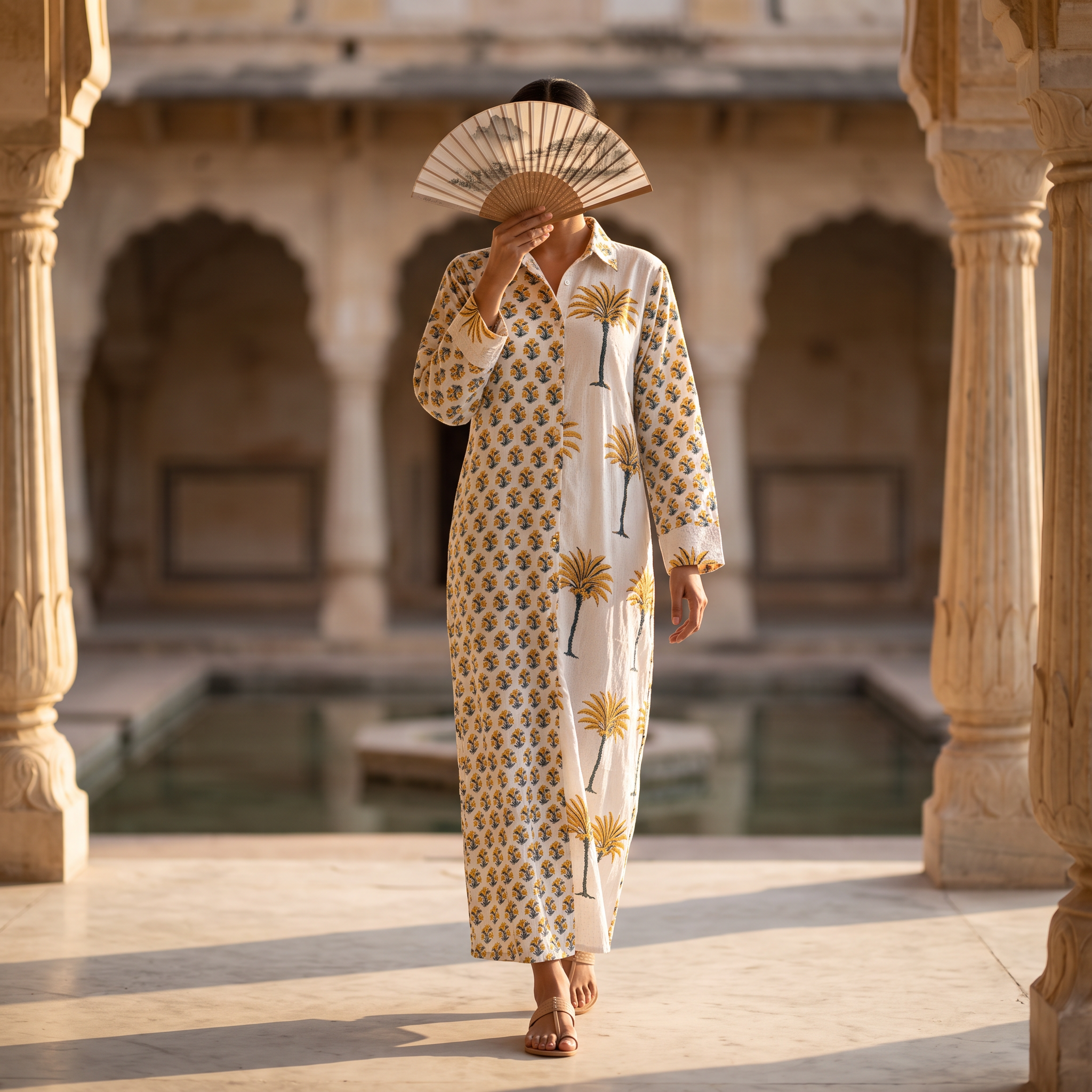 L/XL Crystal Singapore Printed Cotton Dress 57" Long Jalabiya TNY 870