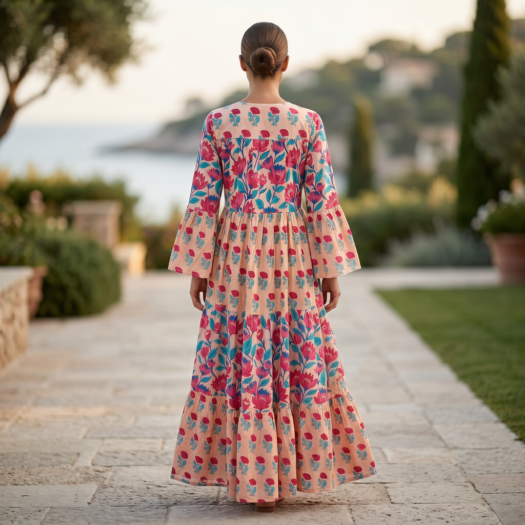 XS-S Moon Printed Cotton Dress 54" Long Jalabiya TN 292