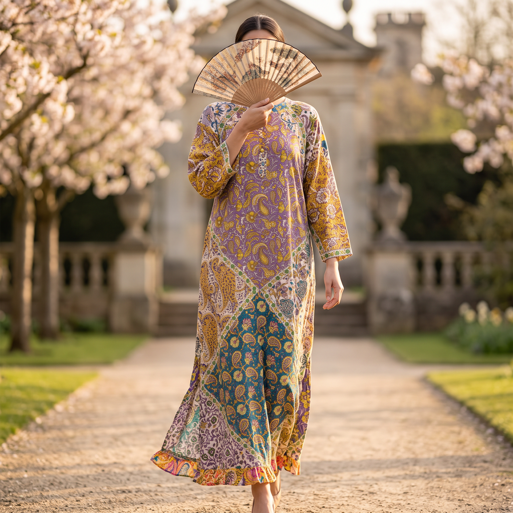 L/XL Takisha Crystal Printed Cotton Dress 57" Long Jalabiya RN 992