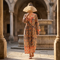 L-XL Zaria Printed Cotton Dress 57" Long Jalabiya