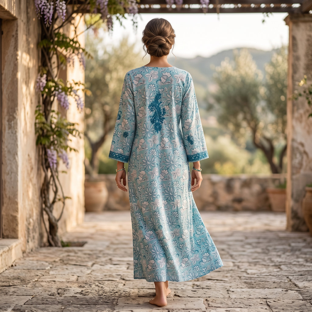 2XL-3XL Kafia Printed Cotton Dress 57" Long Jalabiya