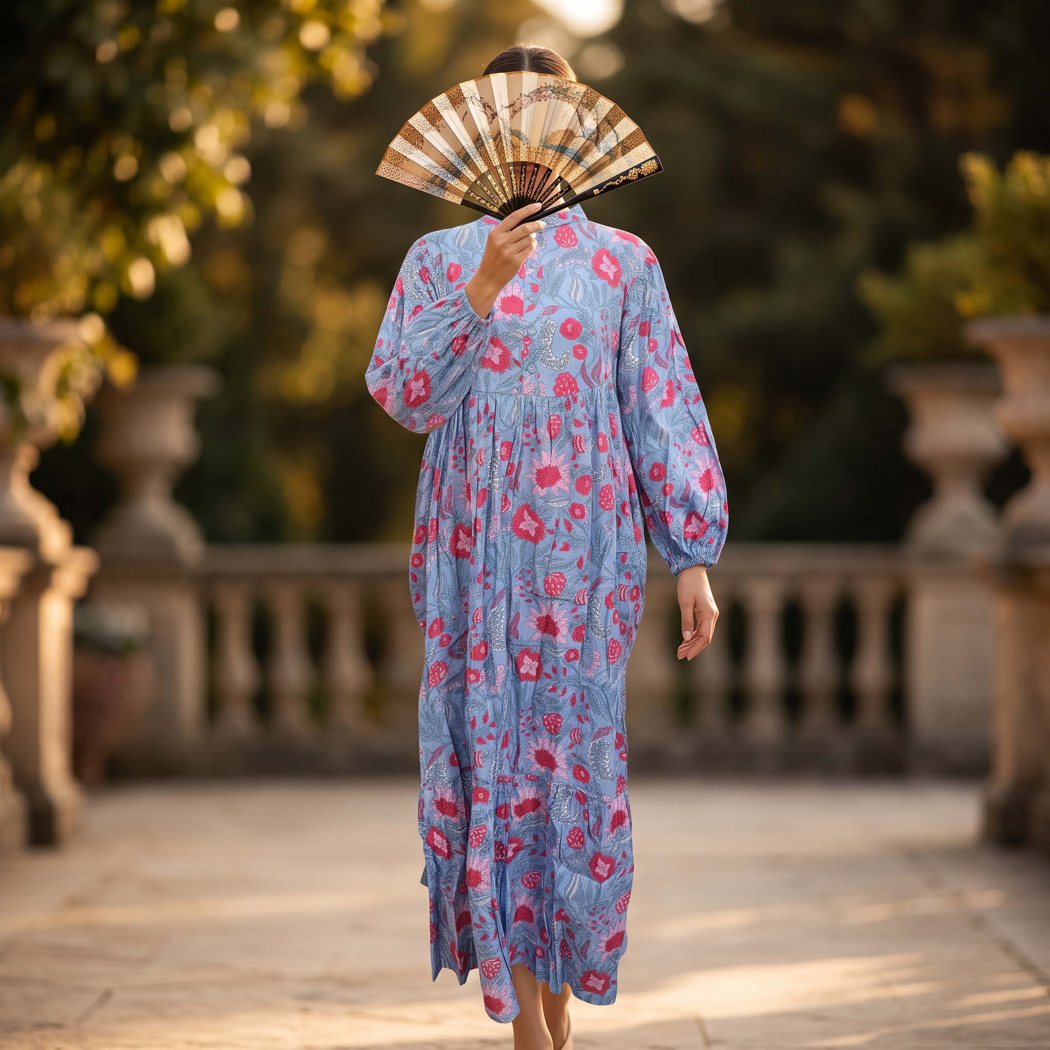 S/M  Alfia  Multi Printed Cotton Dress 57" Long Jalabiya TNY  757