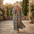 L/XL Saida Printed Cotton Dress 57" Long Jalabiya TNY 723