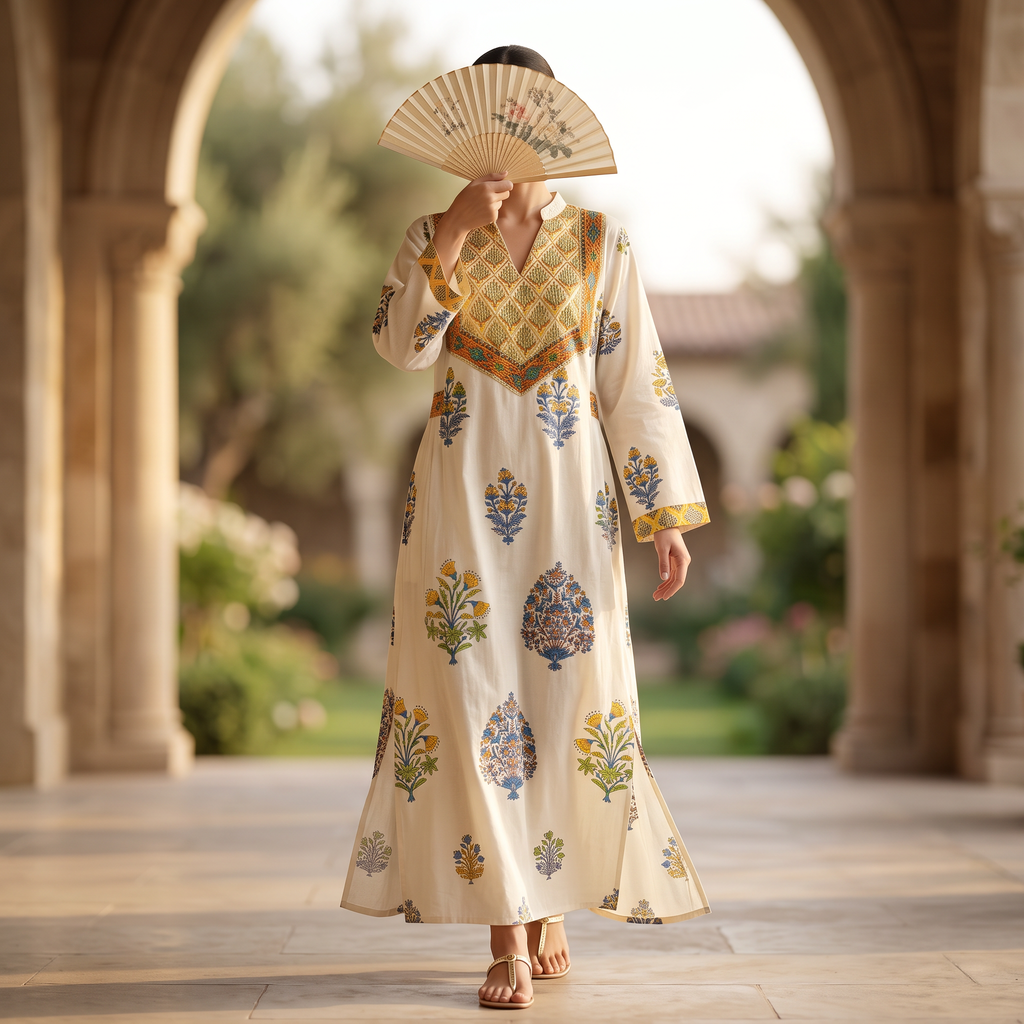 XS/S Arwa Printed Cotton Dress 54" Long Jalabiya RNY 1100