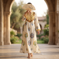 XS/S Arwa Printed Cotton Dress 54" Long Jalabiya RNY 1100