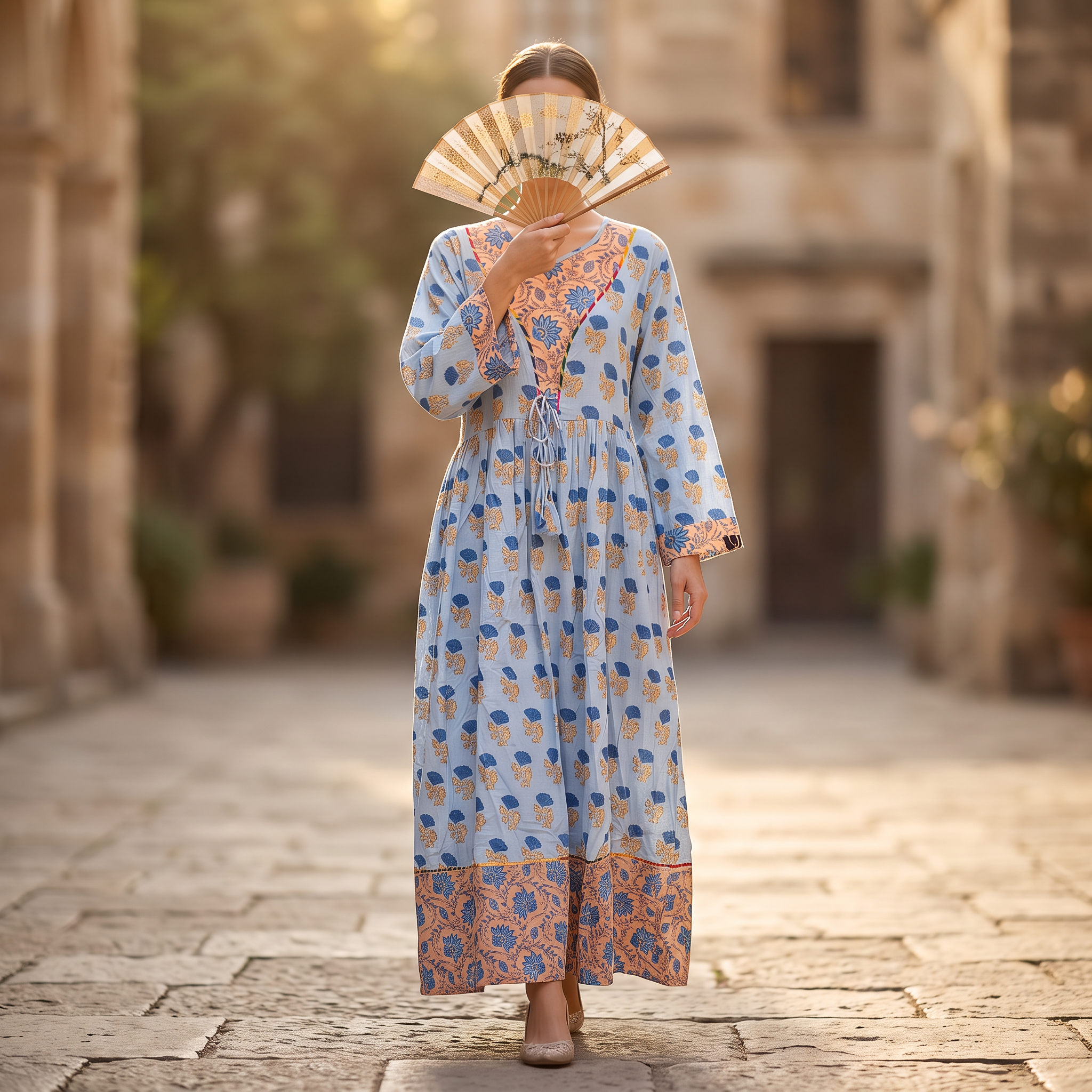 L/XL Zaria Printed Cotton Dress 57" Long Jalabiya  TNY 778