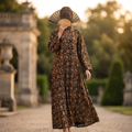 S-M Teena Crystal Printed Cotton Dress 57" Long Jalabiya RN 965