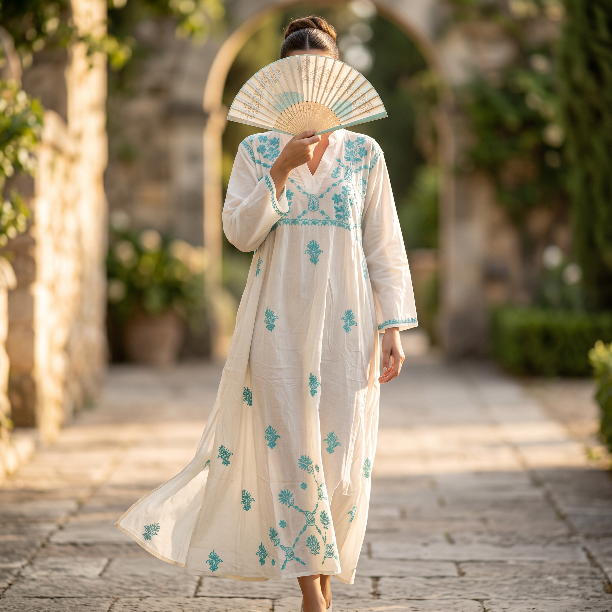 L/XL Teena Embroidery  Printed Cotton Dress 57" Long Jalabiya RNY 1082