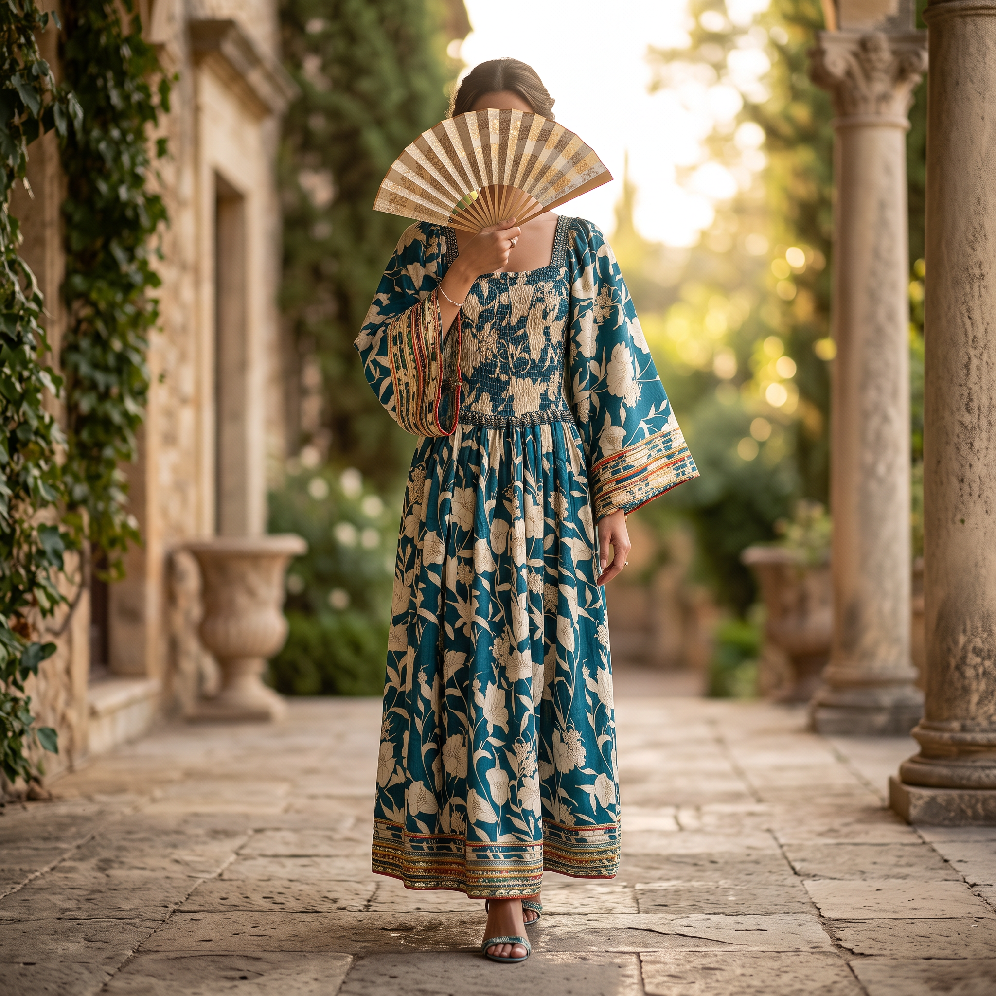2XL/3XL Elzina Slik Printed Cotton Dress 57" Long Jalabiya RNY 1050