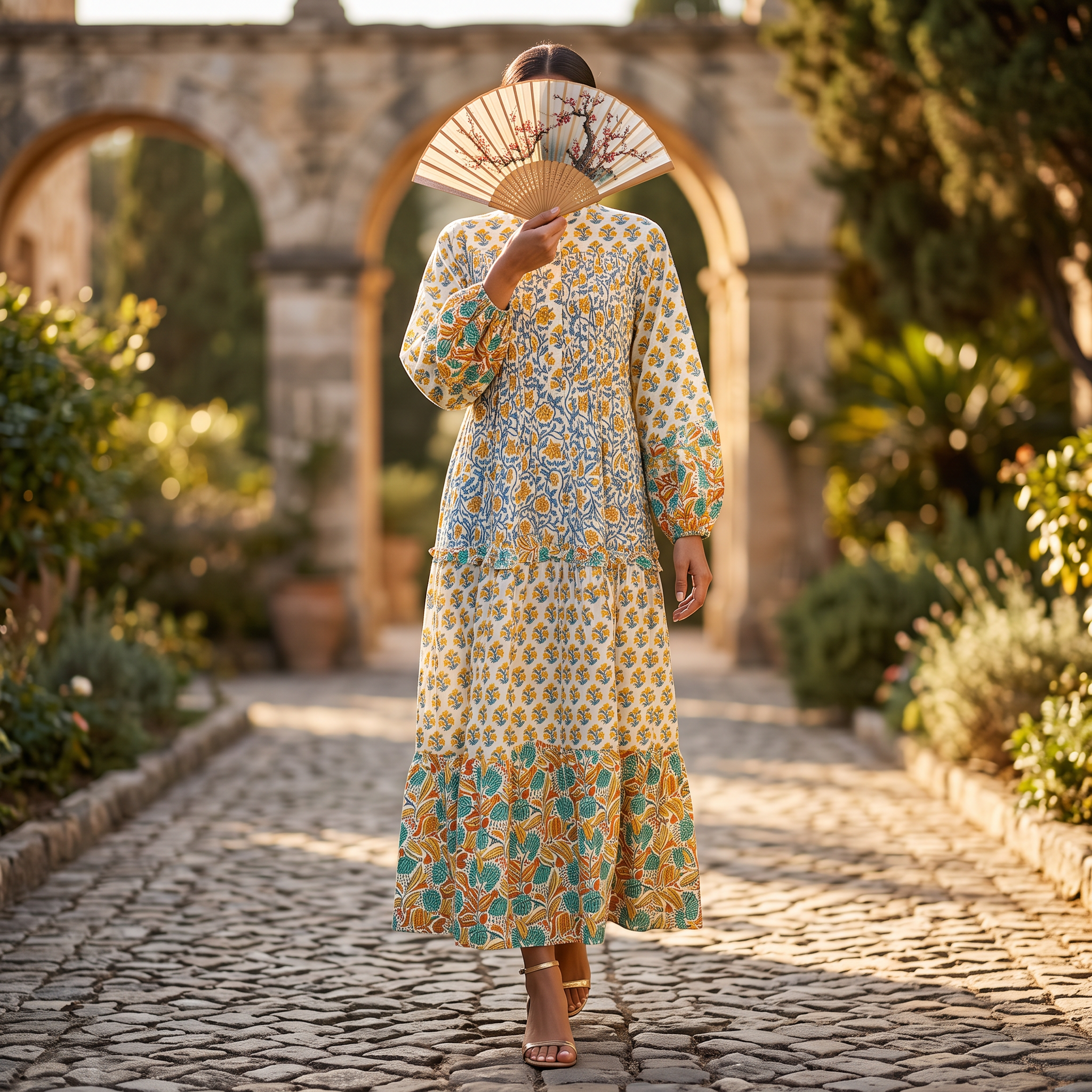 L-XL Elle Printed Cotton Dress 57" Long Jalabiya RNY 1065