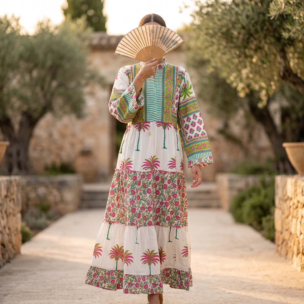 L-XL Afifa Printed Cotton Dress 57" Long Jalabiya RNY 1076