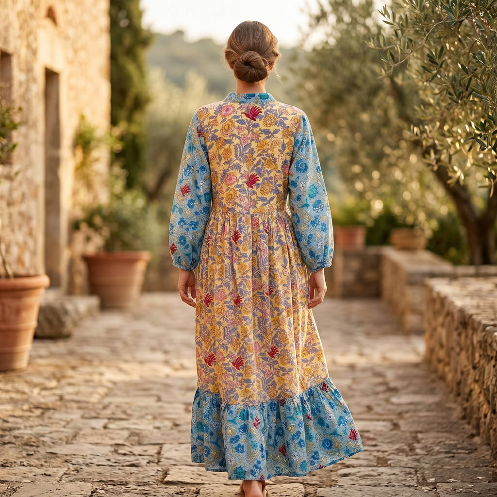 L-XL Bahira Printed Cotton Dress 57" Long Jalabiya