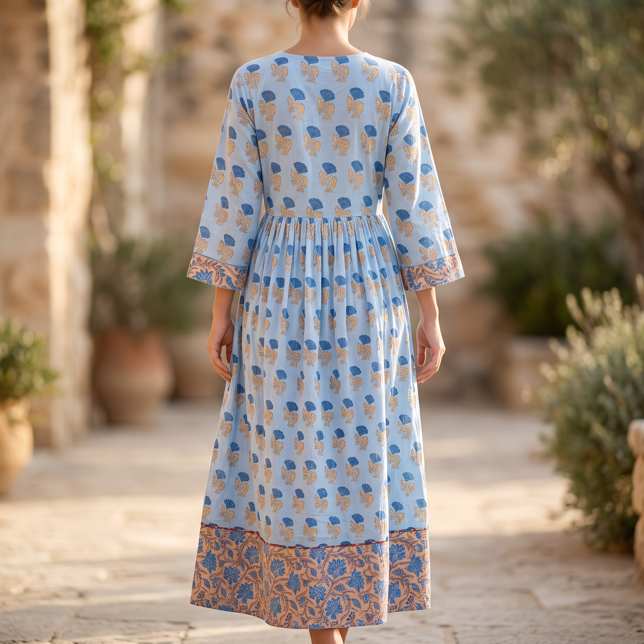 L/XL Zaria Printed Cotton Dress 57" Long Jalabiya  TNY 778