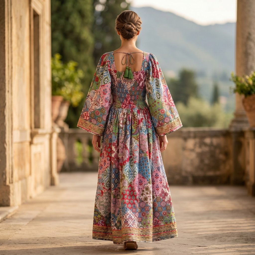 L-XL Elzina Printed Cotton Dress 57" Long Jalabiya