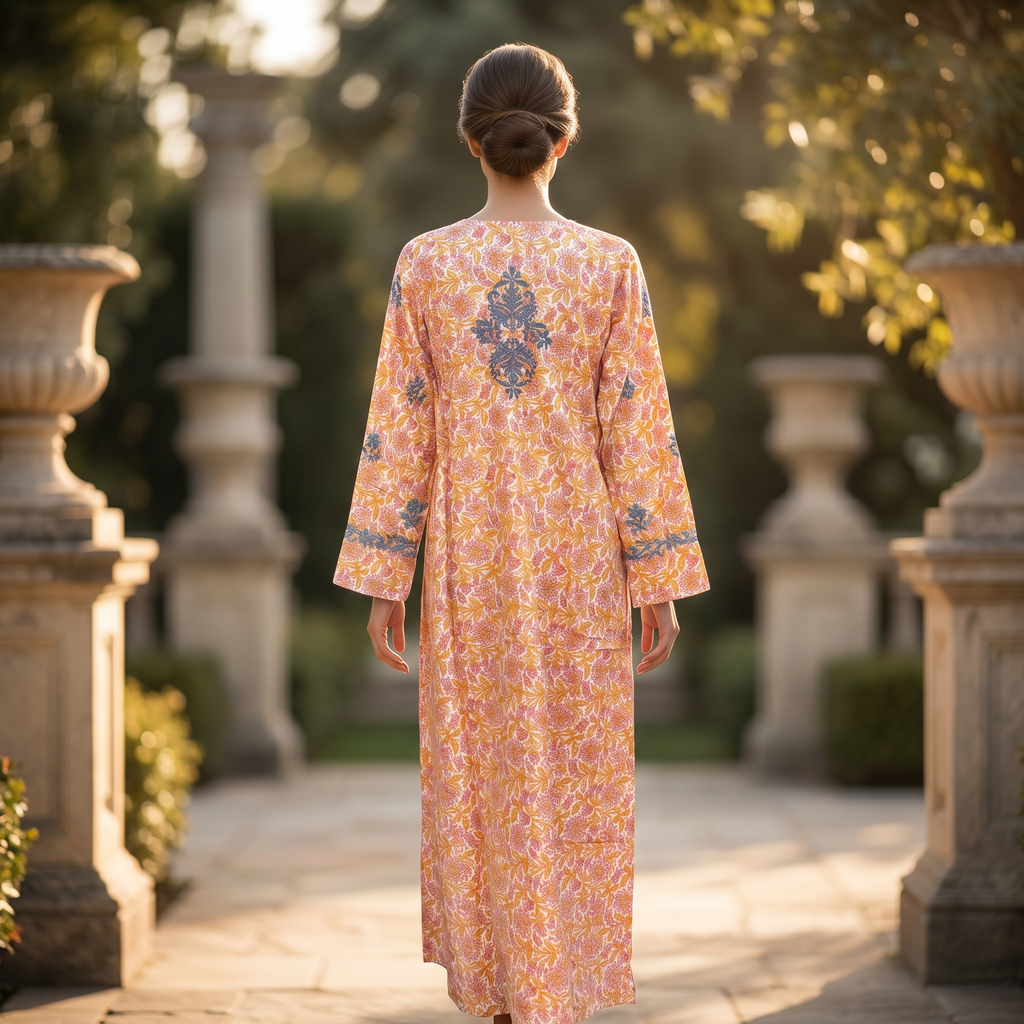 L-XL Fahar Printed Cotton Dress 57" Long Jalabiya