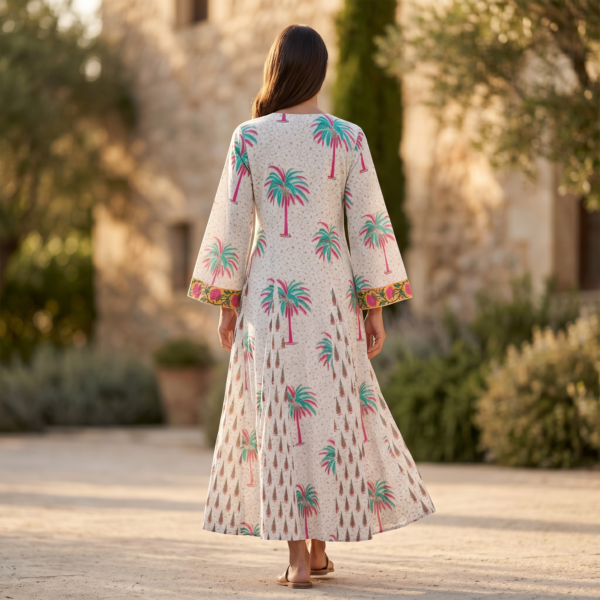 XS-S Anaya Crystal Printed Cotton Dress 54" Long Jalabiya