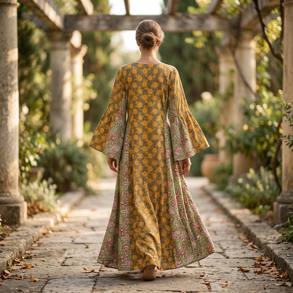 L/XL Mahdis Printed Cotton Dress 57" Long Jalabiya TNY 727