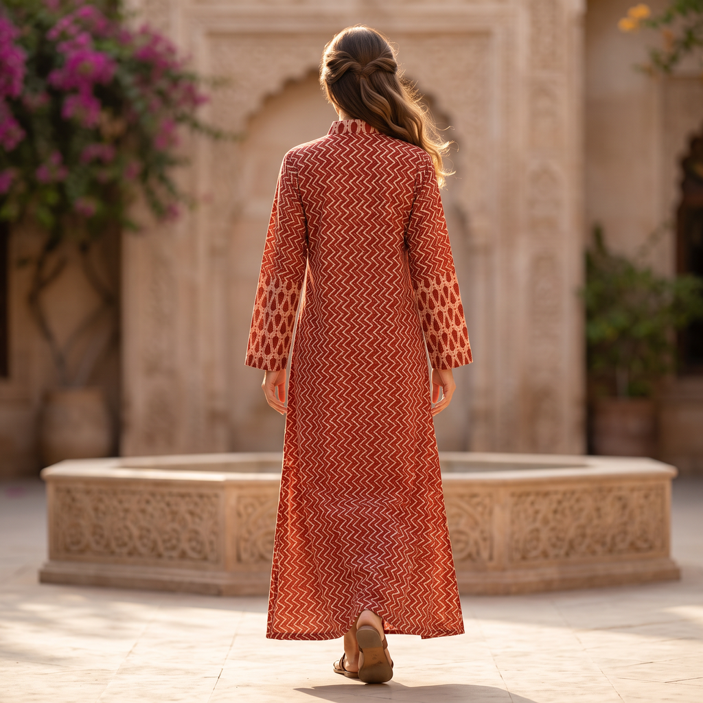 S/M Crystal Tansy Printed Cotton Dress 57" Long Jalabiya TNY 873