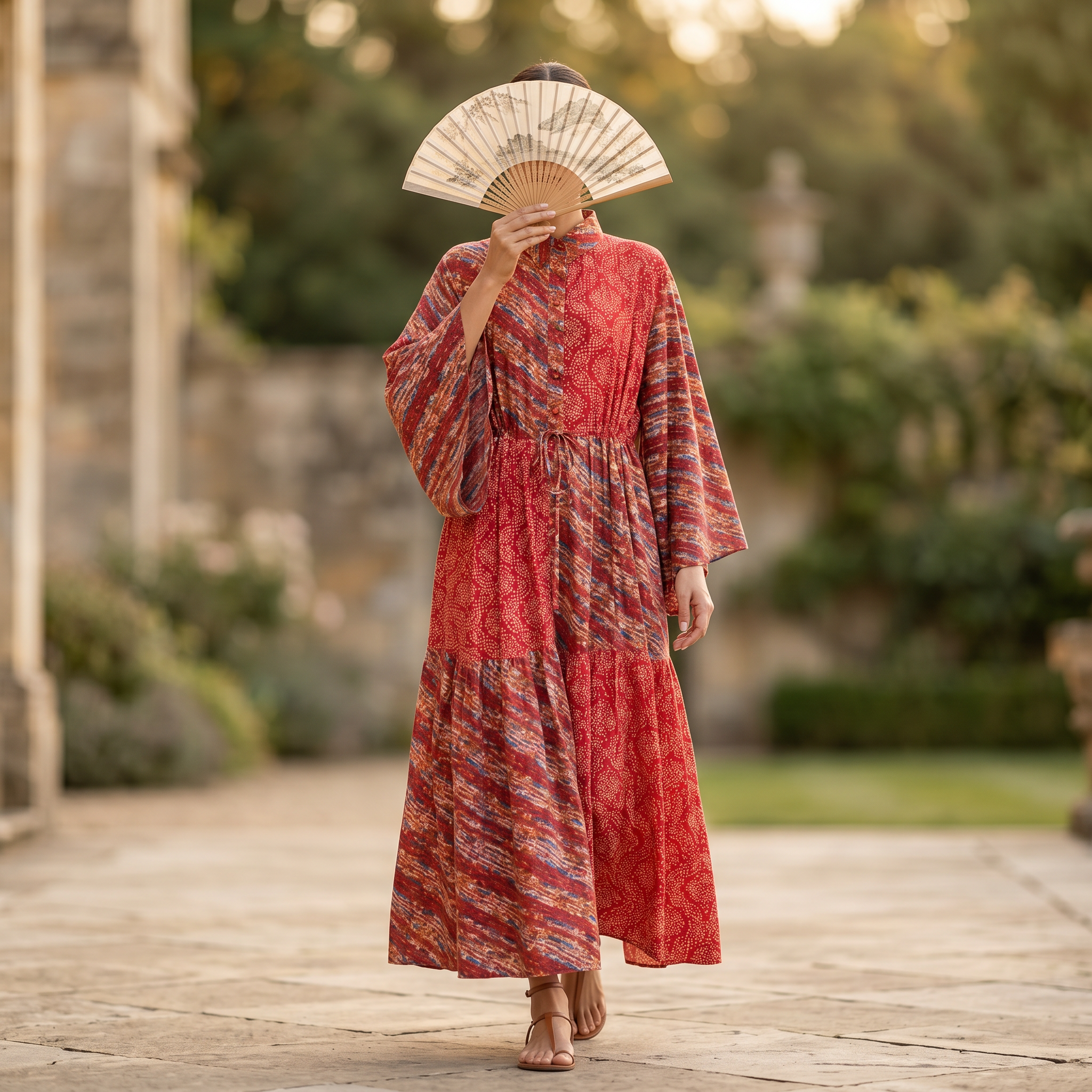 2XL-3XL Fatim Printed Cotton Dress 57" Long Jalabiya