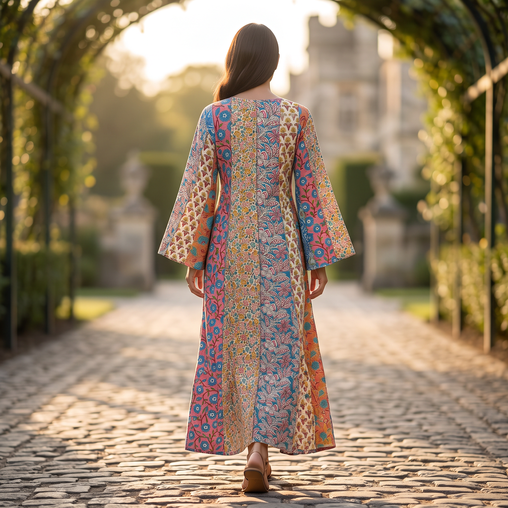 S/M Malaysia Printed Cotton Dress 57" Long Jalabiya RN 921