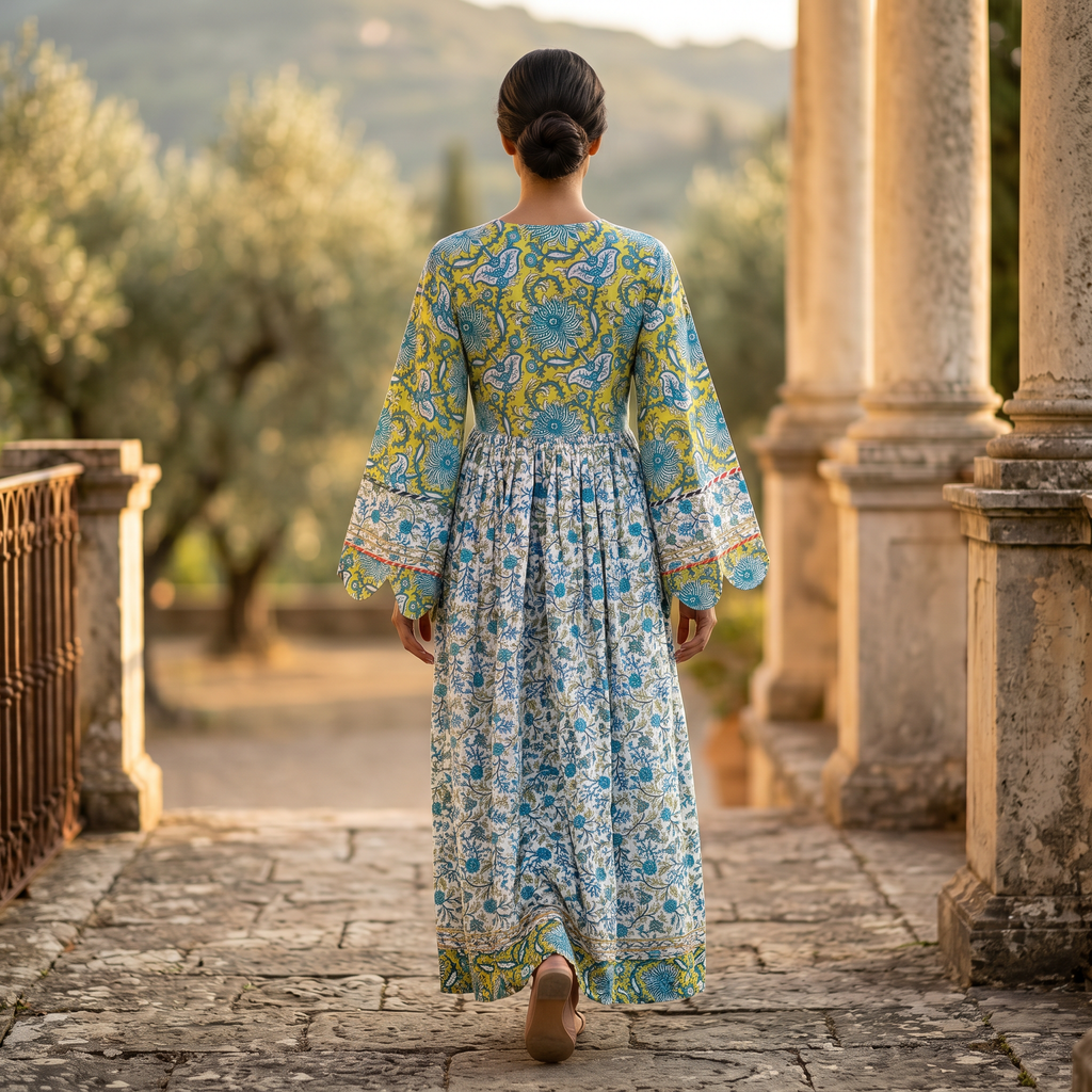 XS-S Esah Printed Cotton Dress 54" Long Jalabiya TN 254