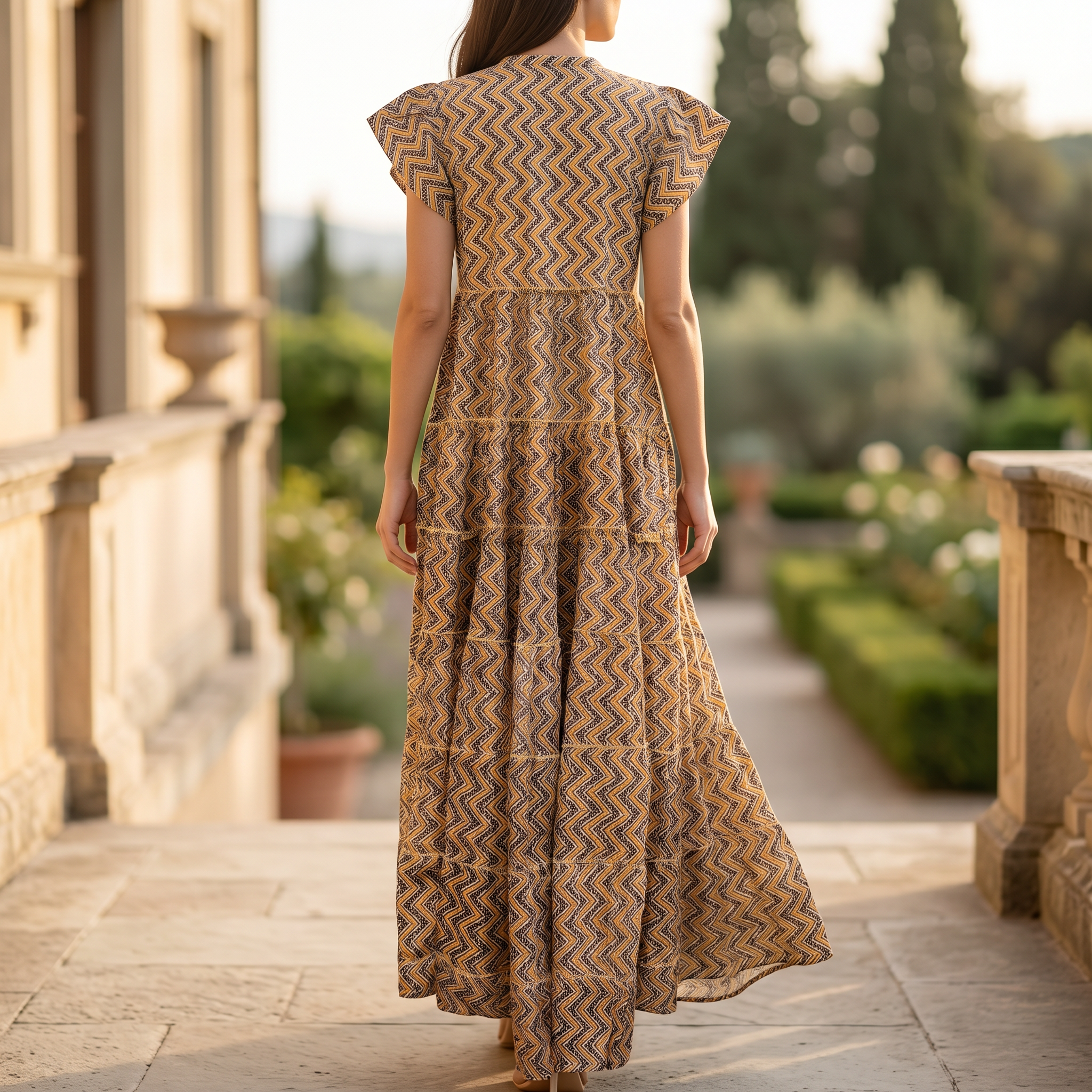 S-M Qamar Printed Cotton Dress 57" Long Jalabiya