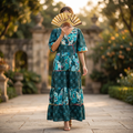 L-XL Dahlia Printed Cotton Dress 57" Long Jalabiya TN 293