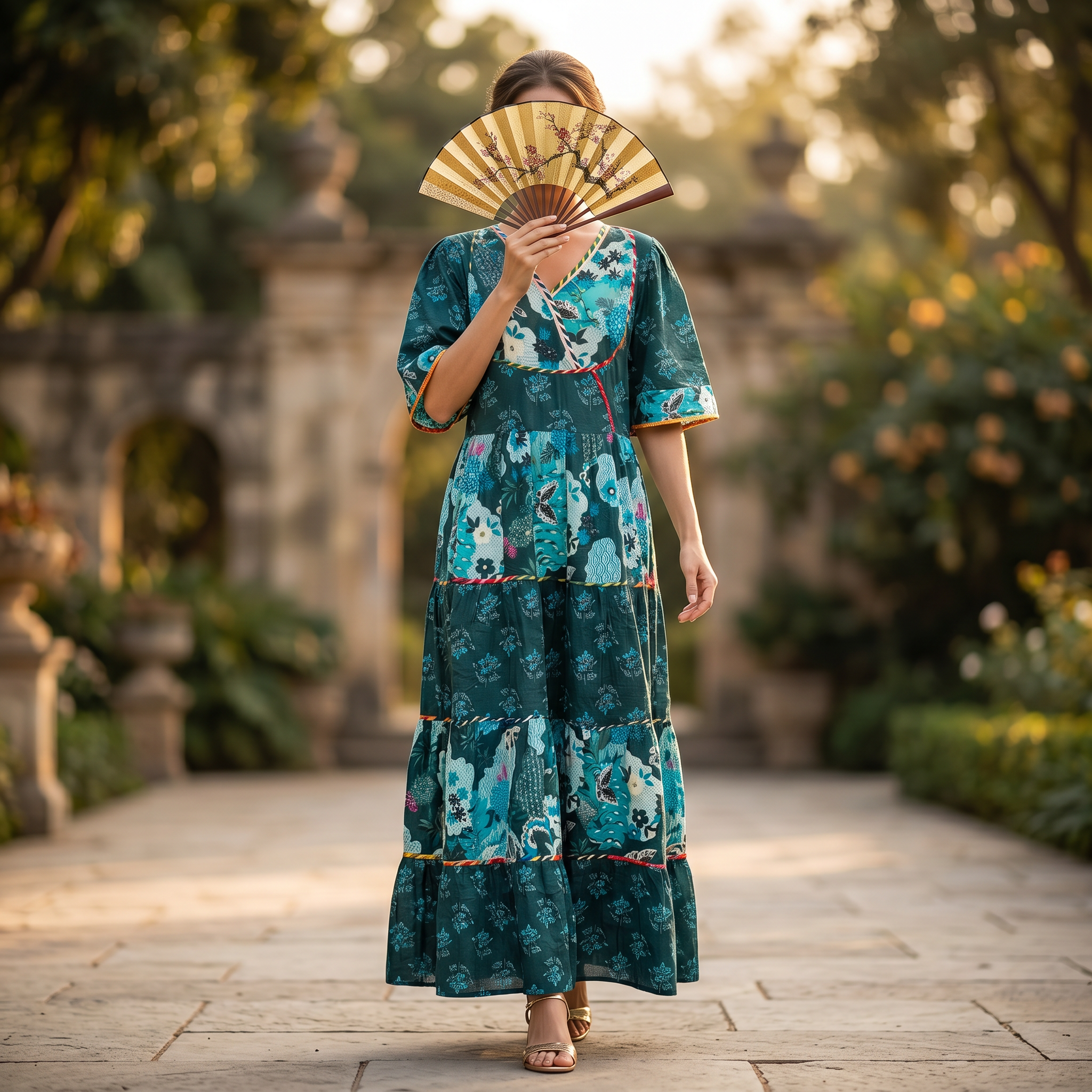 L-XL Dahlia Printed Cotton Dress 57" Long Jalabiya TN 295