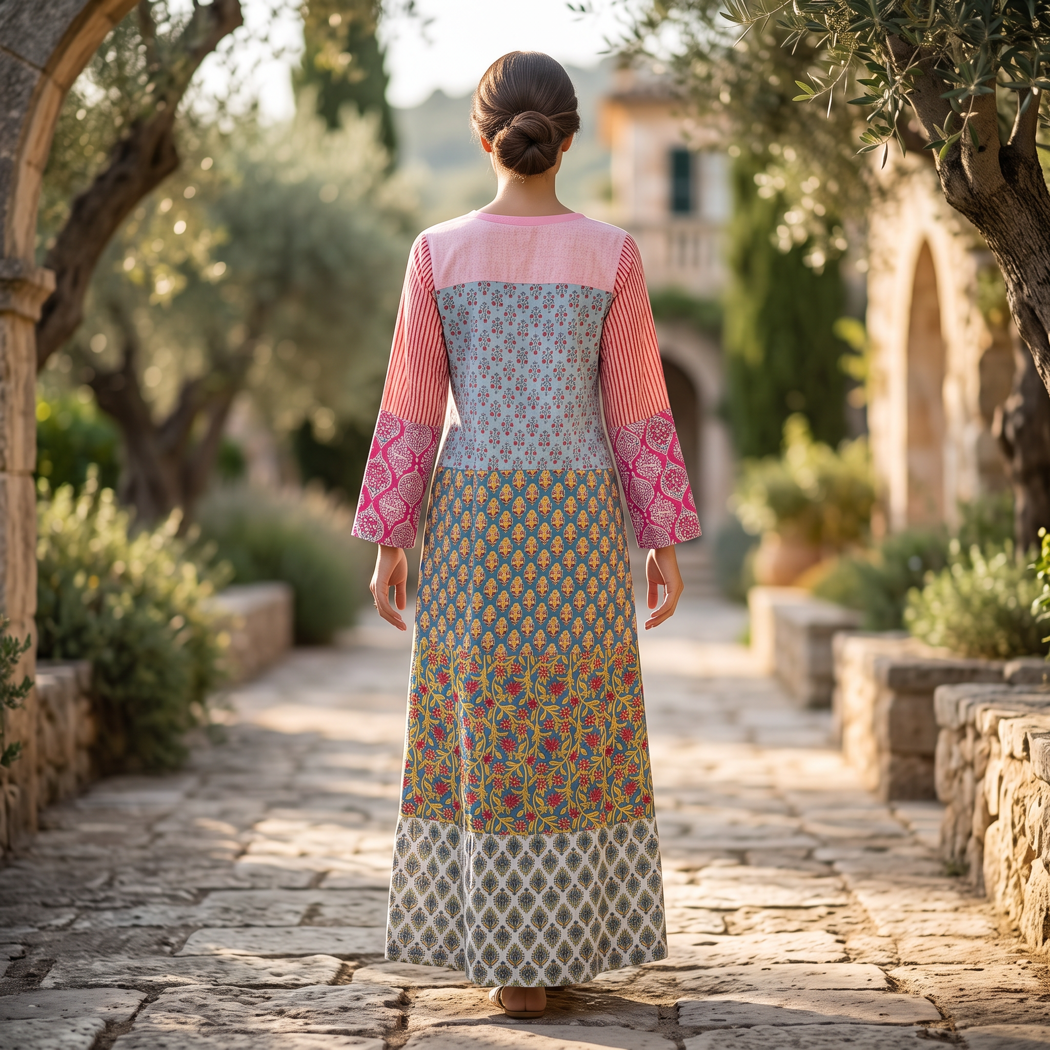 XS-S Bahira Printed Cotton Dress 54" Long Jalabiya  TNY 783