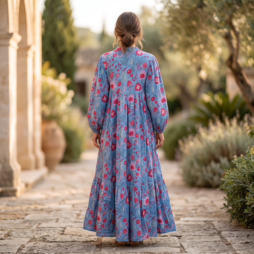 S/M  Alfia  Multi Printed Cotton Dress 57" Long Jalabiya TNY  757