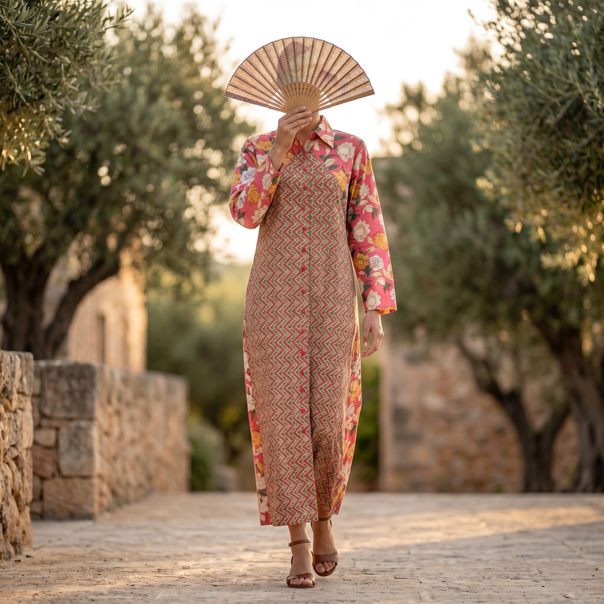 S-M Honey Printed Cotton Dress 57" Long Jalabiya TN 289