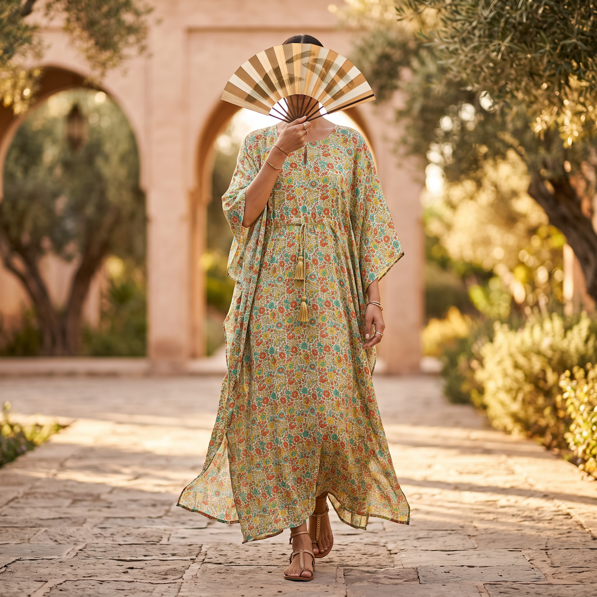 O/S Frasha  Silk Crystal Printed Cotton Dress 57" Long Jalabiya RN 949