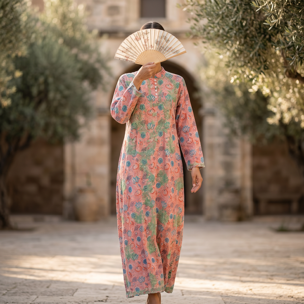 L-XL Sofi Printed Cotton Dress 57" Long Jalabiya