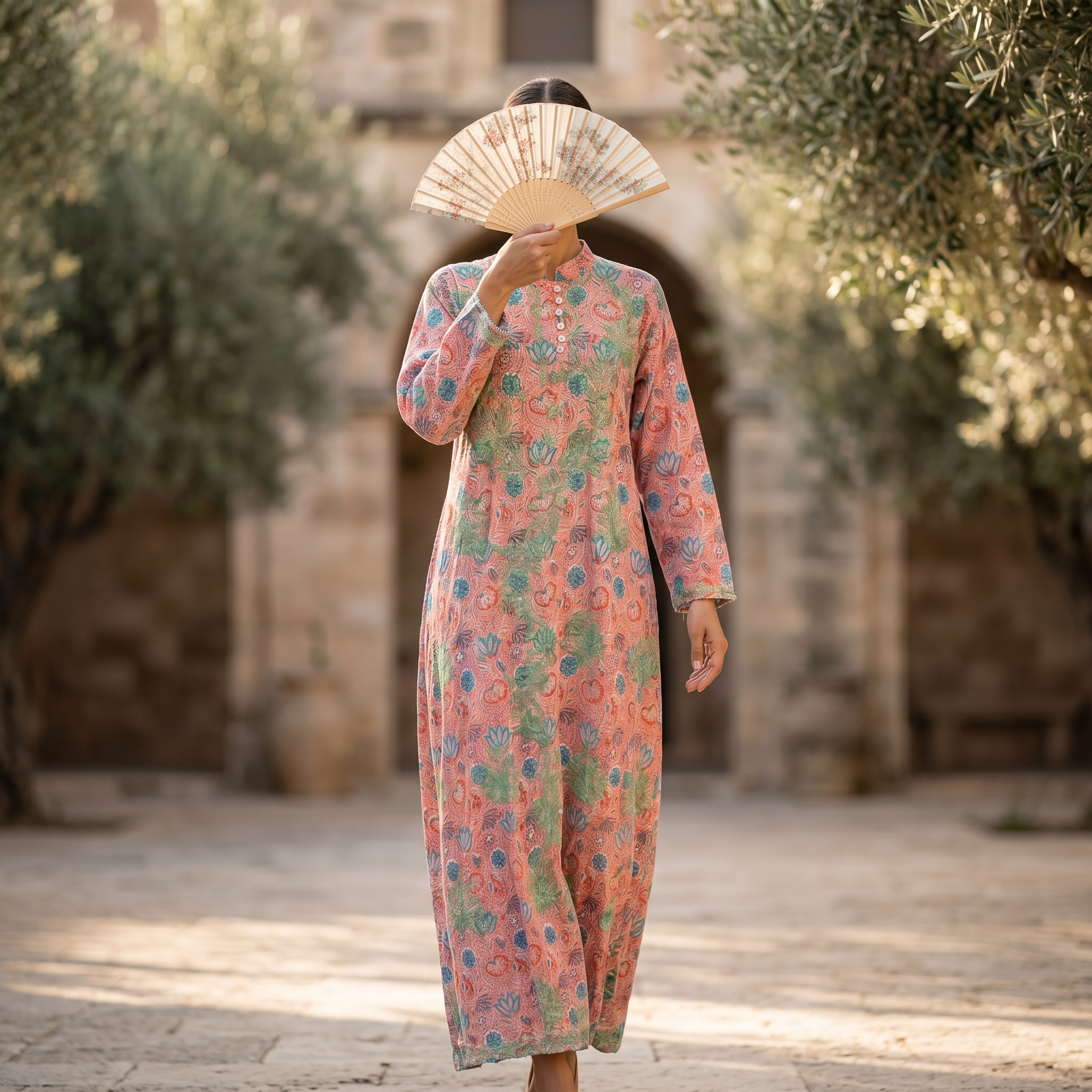 L-XL Sofi Printed Cotton Dress 57" Long Jalabiya