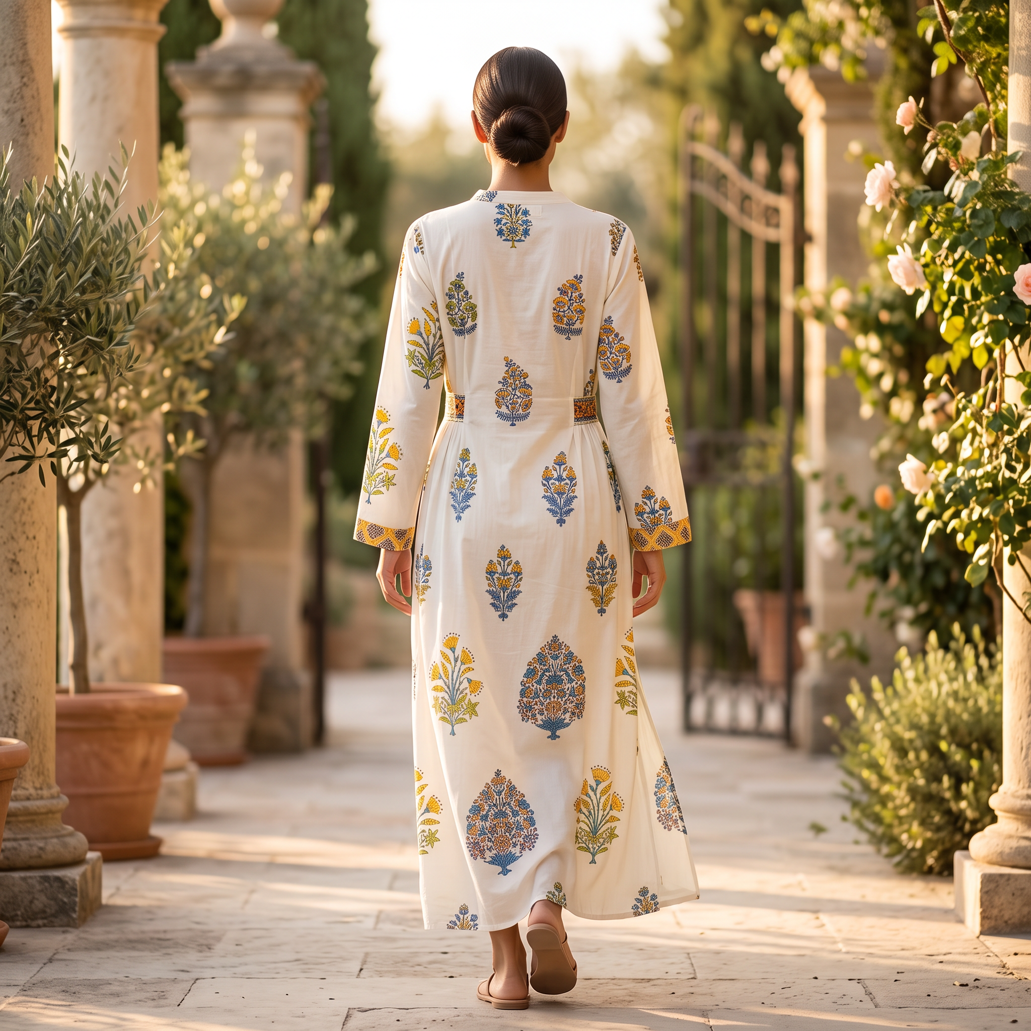 2XL/3XL Arwa Printed Cotton Dress 57" Long Jalabiya RN 907