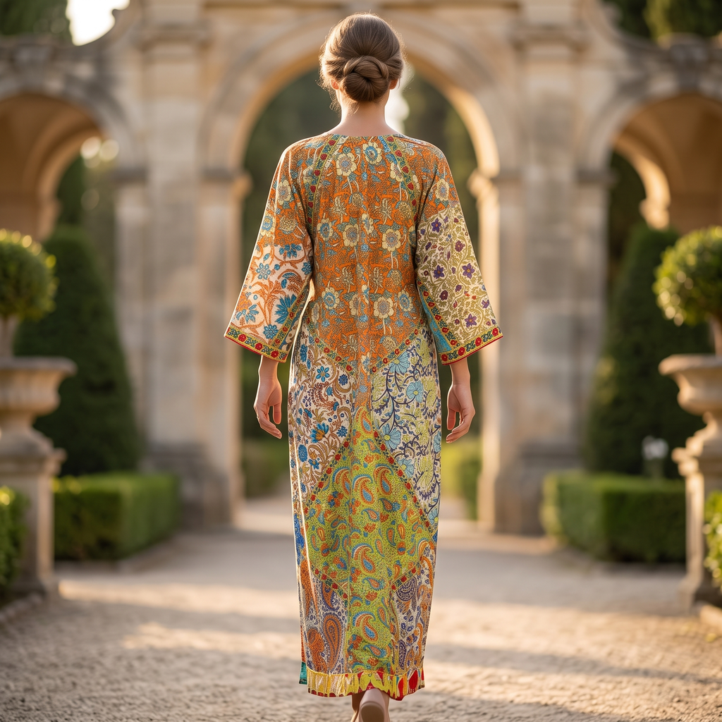 L-XL Takisha Crystal Printed Cotton Dress 57" Long Jalabiya RNY 1051
