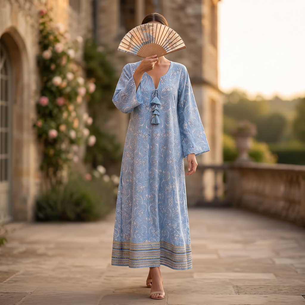 S/M Hanifa Printed Cotton Dress 57" Long Jalabiya TNY 744