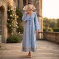 S/M Hanifa Printed Cotton Dress 57" Long Jalabiya TNY 744